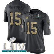 Wholesale Cheap Nike Chiefs #15 Patrick Mahomes Black Super Bowl LIV 2020 Men's Stitched NFL Limited 2016 Salute to Service Jersey