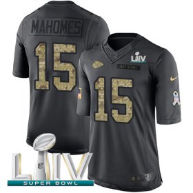 Wholesale Cheap Nike Chiefs #15 Patrick Mahomes Black Super Bowl LIV 2020 Men\'s Stitched NFL Limited 2016 Salute to Service Jersey