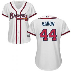 Wholesale Cheap Braves #44 Hank Aaron White Home Women\'s Stitched MLB Jersey