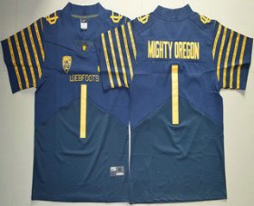 Wholesale Cheap Men\'s Oregon Ducks Spring Game #1 Mighty Oregon Weebfoot 100th Rose Bowl Game Navy Blue Elite Jersey