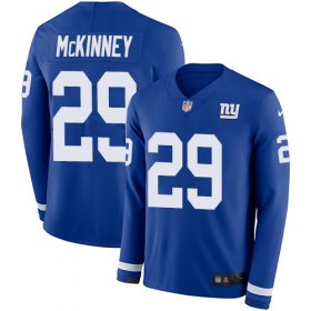 Wholesale Cheap Nike Giants #29 Xavier McKinney Royal Blue Team Color Men\'s Stitched NFL Limited Therma Long Sleeve Jersey