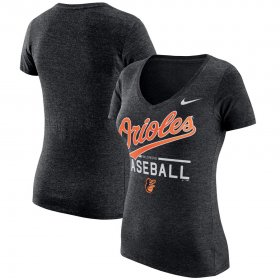 Wholesale Cheap Baltimore Orioles Nike Women\'s Practice 1.7 Tri-Blend V-Neck T-Shirt Heathered Black