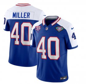 Wholesale Cheap Men\'s Buffalo Bills #40 Von Miller Blue White 2023 F.U.S.E. 75th Anniversary Throwback Vapor Untouchable Limited Football Stitched Jersey