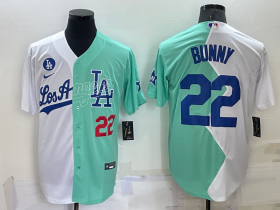 Wholesale Men\'s Los Angeles Dodgers #22 Bad Bunny White Green 2022 All Star Cool Base Stitched Baseball Jersey