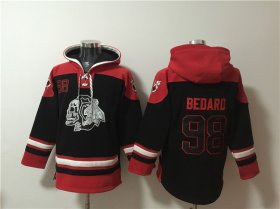 Wholesale Cheap Men\'s Chicago Blackhawks #98 Connor Bedard Black Lace-Up Pullover Hoodie