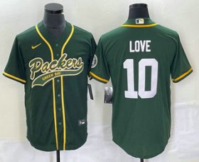 Wholesale Cheap Men\'s Green Bay Packers #10 Jordan Love Green With Patch Cool Base Stitched Baseball Jersey