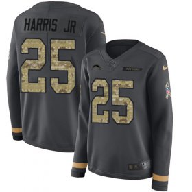 Wholesale Cheap Nike Chargers #25 Chris Harris Jr Anthracite Salute to Service Women\'s Stitched NFL Limited Therma Long Sleeve Jersey
