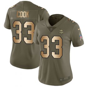 Wholesale Cheap Nike Vikings #33 Dalvin Cook Olive/Gold Women\'s Stitched NFL Limited 2017 Salute to Service Jersey