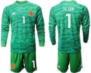 Wholesale Cheap Spain #1 De Gea Green Long Sleeves Goalkeeper Soccer Country Jersey