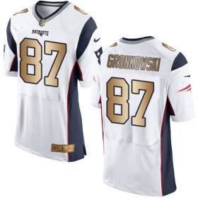 Wholesale Cheap Nike Patriots #87 Rob Gronkowski White Men\'s Stitched NFL New Elite Gold Jersey