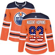 Wholesale Cheap Adidas Oilers #93 Ryan Nugent-Hopkins Orange Home Authentic USA Flag Women's Stitched NHL Jersey