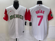 Wholesale Cheap Men's Mexico Baseball #7 Julio Urias Number 2023 White Red World Classic Stitched Jersey 30