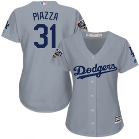 Wholesale Cheap Dodgers #31 Mike Piazza Grey Alternate Road 2018 World Series Women\'s Stitched MLB Jersey