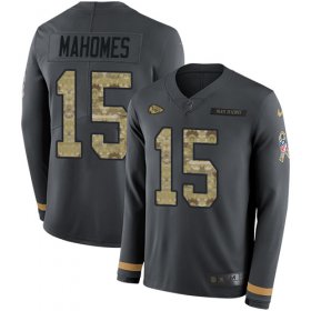 Wholesale Cheap Nike Chiefs #15 Patrick Mahomes Anthracite Salute to Service Men\'s Stitched NFL Limited Therma Long Sleeve Jersey