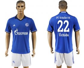 Wholesale Cheap Schalke 04 #22 Uchida Blue Home Soccer Club Jersey