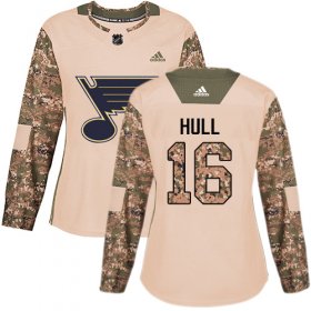 Wholesale Cheap Adidas Blues #16 Brett Hull Camo Authentic 2017 Veterans Day Women\'s Stitched NHL Jersey