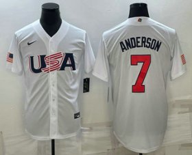 Cheap Men\'s USA Baseball #7 Tim Anderson 2023 White World Baseball Classic Stitched Jerseys