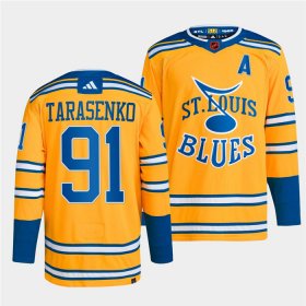 Wholesale Cheap Men\'s St. Louis Blues #91 Vladimir Tarasenko Yellow 2022-23 Reverse Retro Stitched Jersey