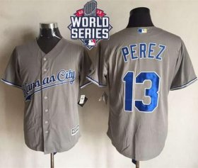 Wholesale Cheap Royals #13 Salvador Perez New Grey Cool Base W/2015 World Series Patch Stitched MLB Jersey
