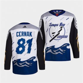 Wholesale Cheap Men\'s Tampa Bay Lightning #81 Erik Cernak White 2022 Reverse Retro Stitched Jersey