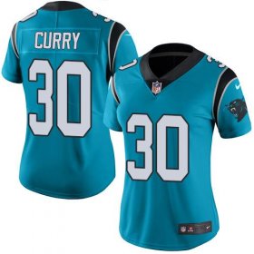 Wholesale Cheap Nike Panthers #30 Stephen Curry Blue Women\'s Stitched NFL Limited Rush Jersey