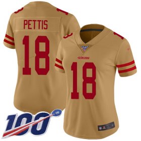 Wholesale Cheap Nike 49ers #18 Dante Pettis Gold Women\'s Stitched NFL Limited Inverted Legend 100th Season Jersey