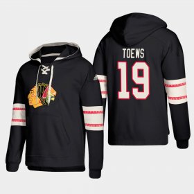 Wholesale Cheap Chicago Blackhawks #19 Jonathan Toews Black adidas Lace-Up Pullover Hoodie