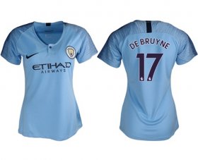 Wholesale Cheap Women\'s Manchester City #17 De Bruyne Home Soccer Club Jersey