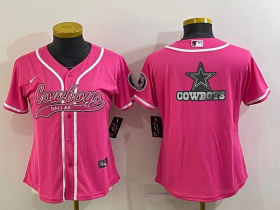 Wholesale Cheap Women\'s Dallas Cowboys Pink Team Big Logo With Patch Cool Base Stitched Baseball Jersey