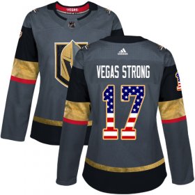Wholesale Cheap Adidas Golden Knights #17 Vegas Strong Grey Home Authentic USA Flag Women\'s Stitched NHL Jersey