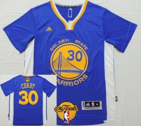 Wholesale Cheap Men\'s Golden State Warriors #30 Stephen Curry Blue Short-Sleeved White 2016 The NBA Finals Patch Jersey