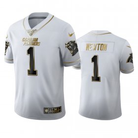 Wholesale Cheap Carolina Panthers #1 Cam Newton Men\'s Nike White Golden Edition Vapor Limited NFL 100 Jersey