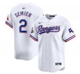 Men\'s Texas Rangers #2 Marcus Semien White 2023 World Series Champions Stitched Baseball Jersey