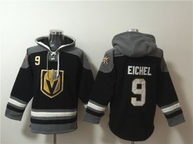 Wholesale Cheap Men\'s Vegas Golden Knights #9 Jack Eichel Black Ageless Must-Have Lace-Up Pullover Hoodie