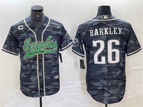 Cheap Men\'s Philadelphia Eagles #26 Saquon Barkley Gray Camo With 3-star C Patch Cool Base Baseball Stitched Jersey