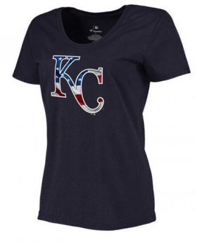 Wholesale Cheap Women\'s Kansas City Royals USA Flag Fashion T-Shirt Navy Blue