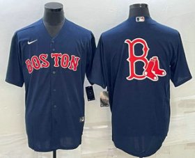 Cheap Men\'s Boston Red Sox Big Logo Navy Blue Stitched MLB Cool Base Nike Jersey