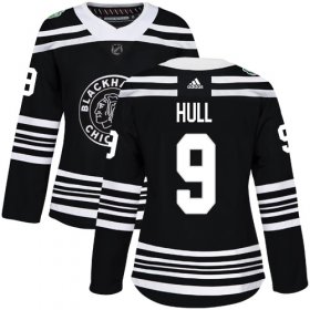 Wholesale Cheap Adidas Blackhawks #9 Bobby Hull Black Authentic 2019 Winter Classic Women\'s Stitched NHL Jersey