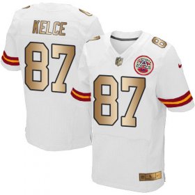 Wholesale Cheap Nike Chiefs #87 Travis Kelce White Men\'s Stitched NFL Elite Gold Jersey