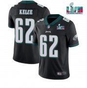 Wholesale Cheap Men's Philadelphia Eagles #62 Jason Kelce Black Super Bowl LVII Patch Vapor Untouchable Limited Stitched Jersey