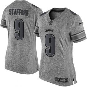 Wholesale Cheap Nike Lions #9 Matthew Stafford Gray Women\'s Stitched NFL Limited Gridiron Gray Jersey