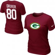Wholesale Cheap Women's Nike Green Bay Packers #80 Donald Driver Name & Number T-Shirt Red