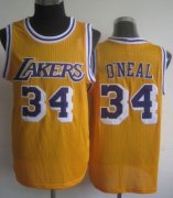 Wholesale Cheap Los Angeles Lakers #34 Shaquille O'neal Yellow Swingman Throwback Jersey