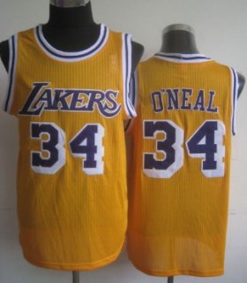 Wholesale Cheap Los Angeles Lakers #34 Shaquille O\'neal Yellow Swingman Throwback Jersey