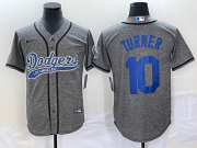 Wholesale Cheap Men's Los Angeles Dodgers #10 Justin Turner Grey Gridiron Cool Base Stitched Baseball Jersey