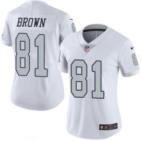 Wholesale Cheap Nike Raiders #81 Tim Brown White Women\'s Stitched NFL Limited Rush Jersey