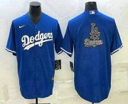 Cheap Men's Los Angeles Dodgers Blue Team Big Logo Cool Base Stitched Baseball Jersey