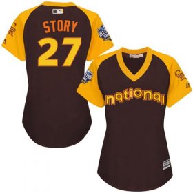 Wholesale Cheap Rockies #27 Trevor Story Brown 2016 All-Star National League Women\'s Stitched MLB Jersey