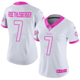 Wholesale Cheap Nike Steelers #7 Ben Roethlisberger White/Pink Women\'s Stitched NFL Limited Rush Fashion Jersey
