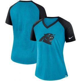 Wholesale Cheap Women\'s Carolina Panthers Nike Blue-Black Top V-Neck T-Shirt